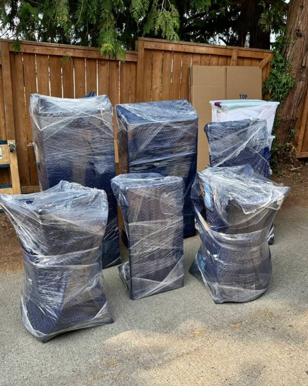 Professionally wrapped furniture ready for pickup